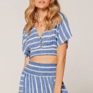 LSpace Jada blue stipe pool side crop top Medium